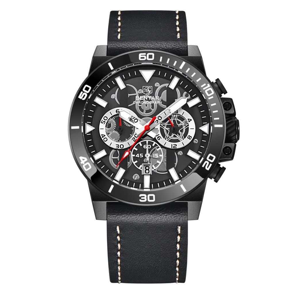 42mm - relogiosbenyar - 5 ATM, aço inoxidável, Benyar, BY-5197M, couro, promo, pulseira de couro, Relogio, Relógio Masculino - relogiosbenyar.com.br