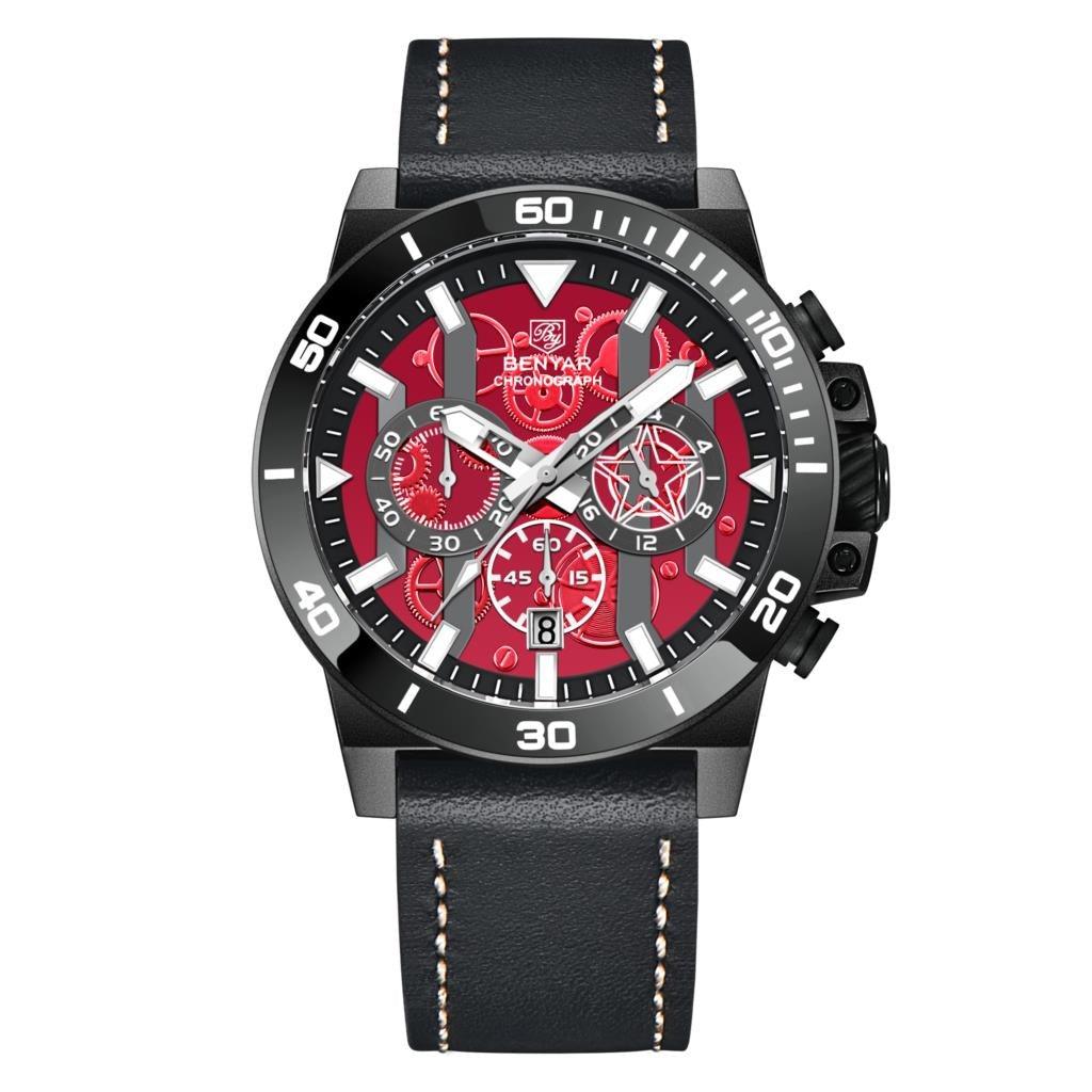 42mm - relogiosbenyar - 5 ATM, aço inoxidável, Benyar, BY-5197M, couro, promo, pulseira de couro, Relogio, Relógio Masculino - relogiosbenyar.com.br