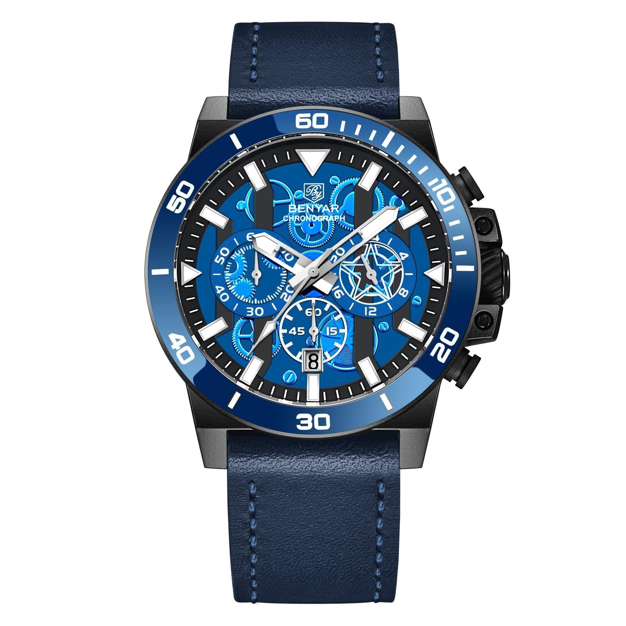 42mm - relogiosbenyar - 5 ATM, aço inoxidável, Benyar, BY-5197M, couro, promo, pulseira de couro, Relogio, Relógio Masculino - relogiosbenyar.com.br